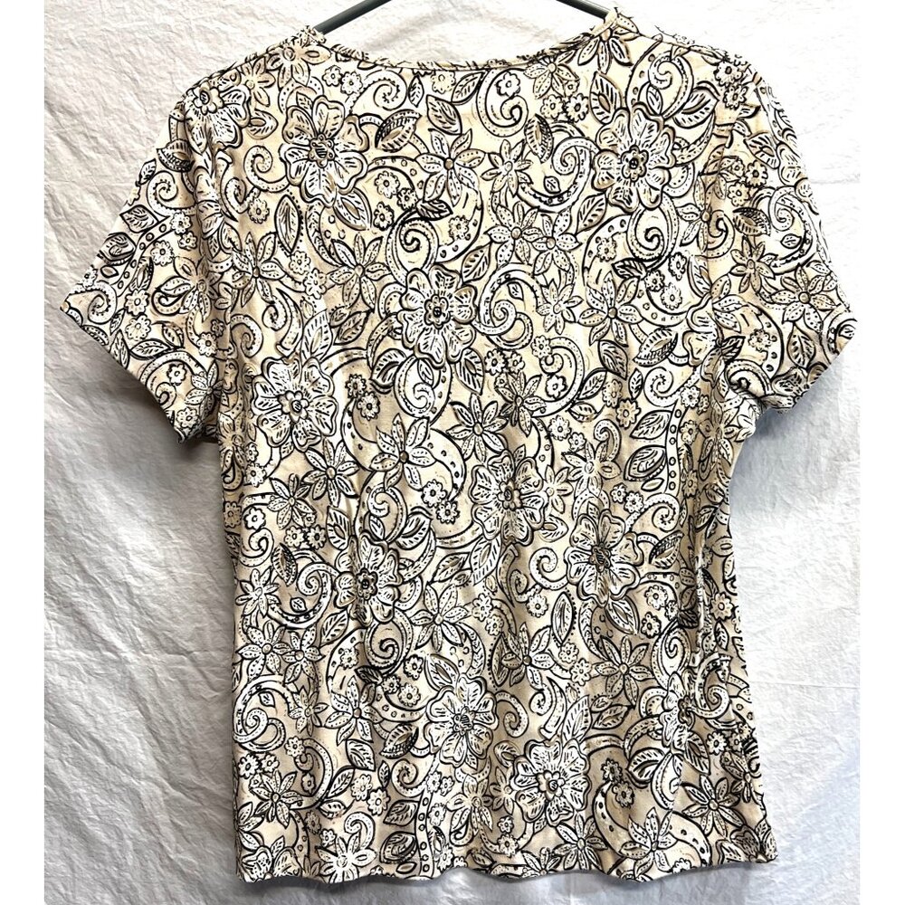 Croft & Barrow Women’s Paisley Black & Yellow XL Short Sleeve Shirt - Picture 2 of 5